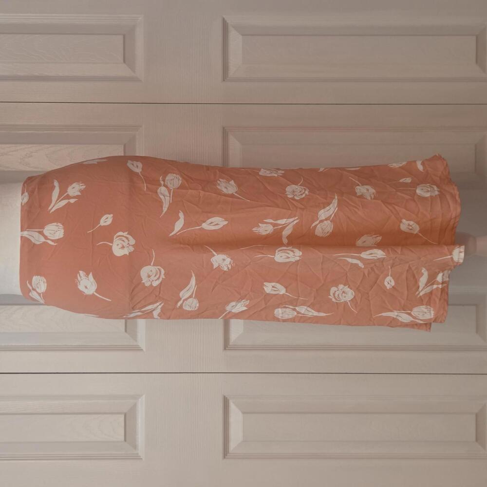 90s Euro Summer Tulip Floral Midi Skirt Muted Salmon Rose Pink A-line Flare XXS